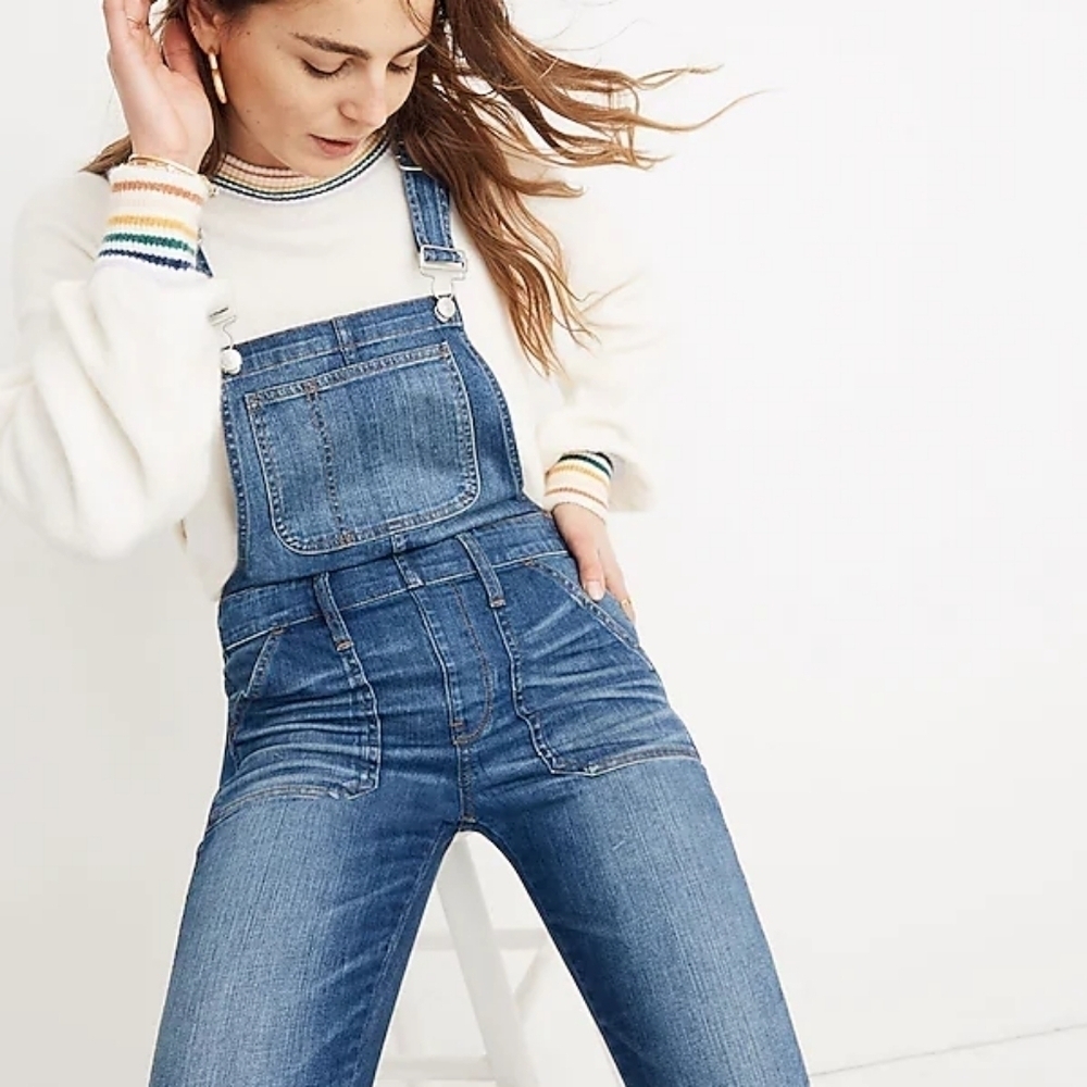 MADEWELL XS Denim Overalls in Jansing Wash with Frayed Hems - Picture 4 of 16